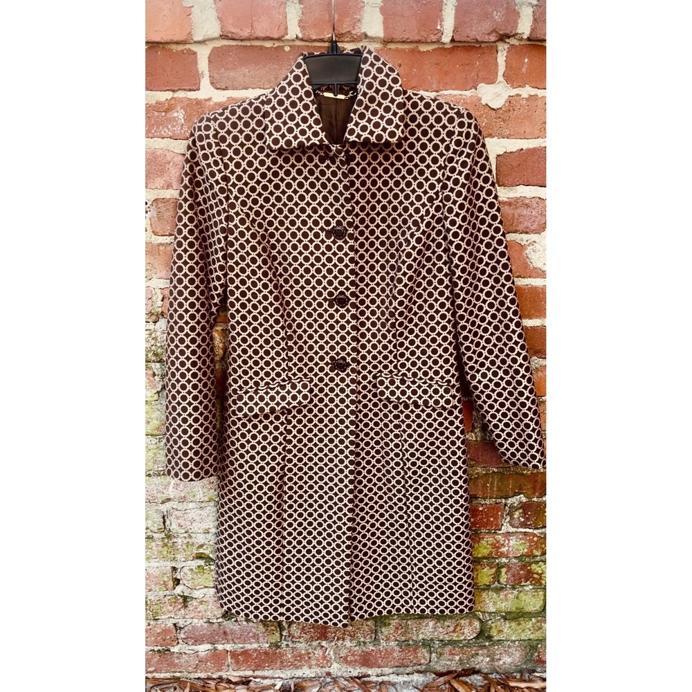 Vintage Y2K Sigrid  Olsen Coat Geometric, Design -Brown Beige Brocade XS
